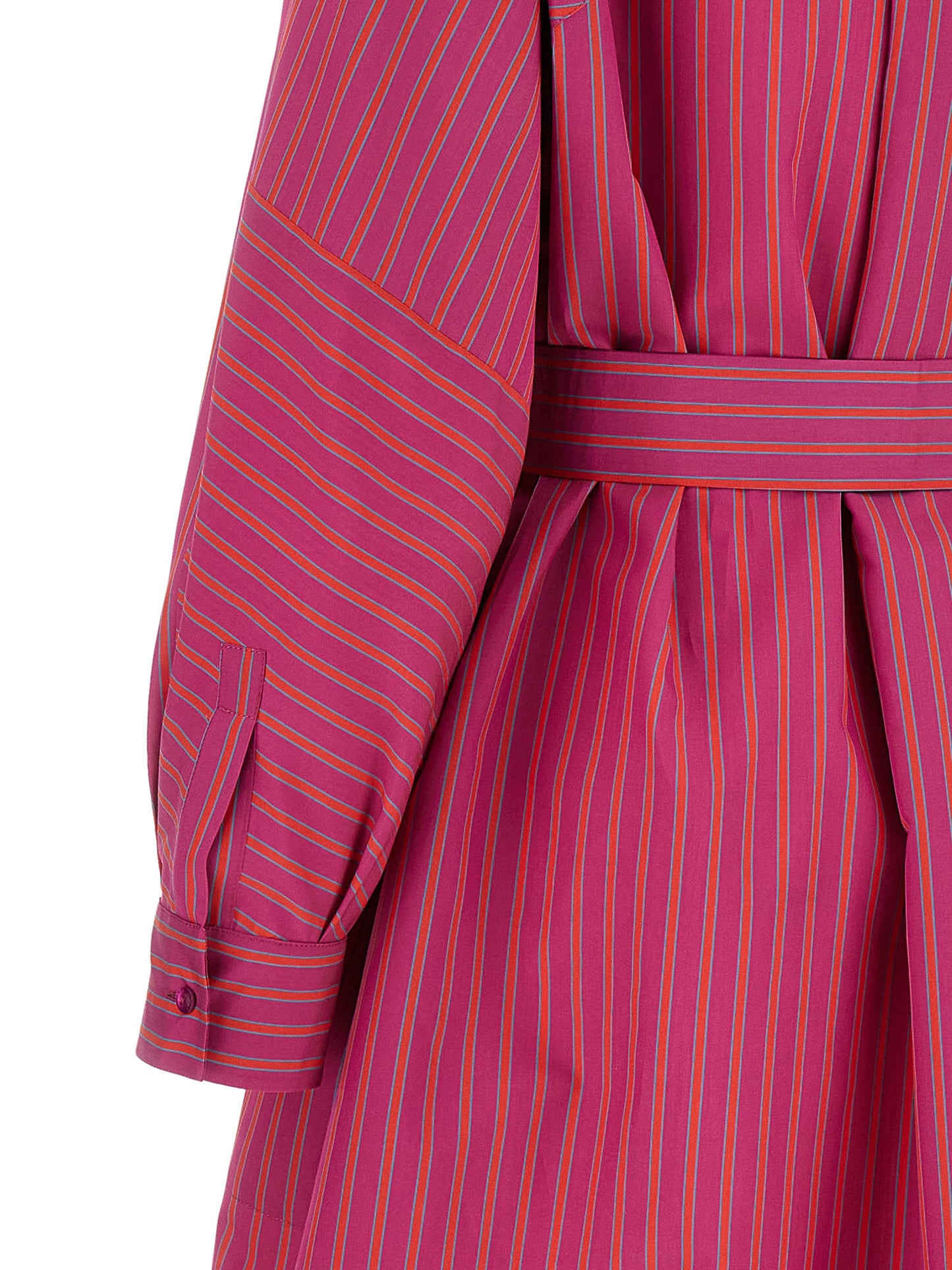 Dress by Max Mara for women in cotton & silk purple & striped features an eye catching silhouette with a sophisticated , elegant , and a refined long for a eye catching aesthetic.