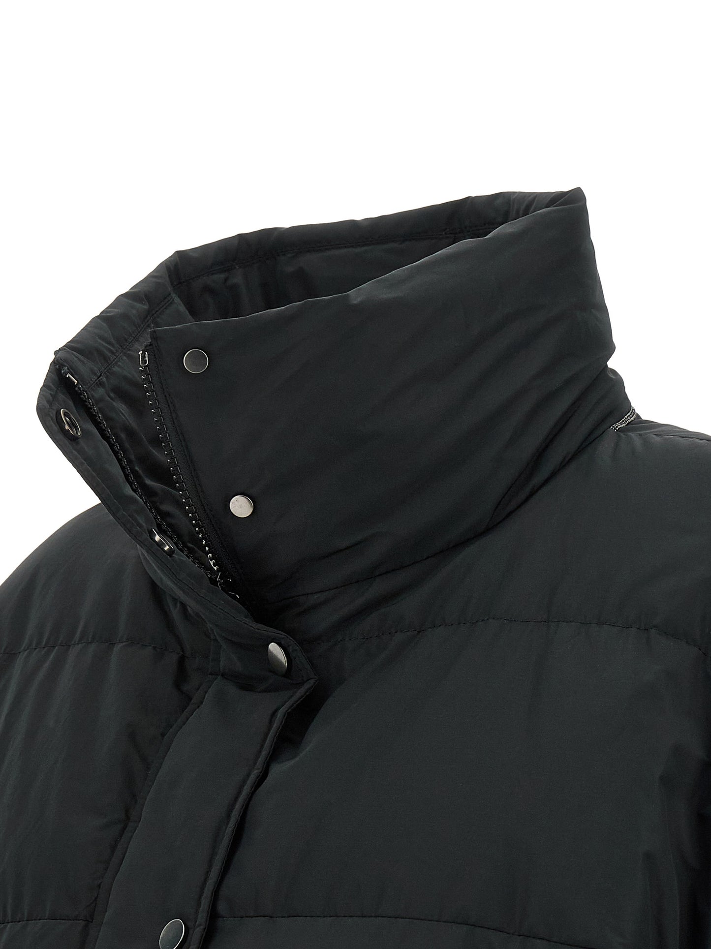 Puffer Jacket by Brunello Cucinelli for women in cotton polyester black features an on trend silhouette, showcasing refined breathable-design, pockets & insulated and a sophisticated for a truly on trend finish.