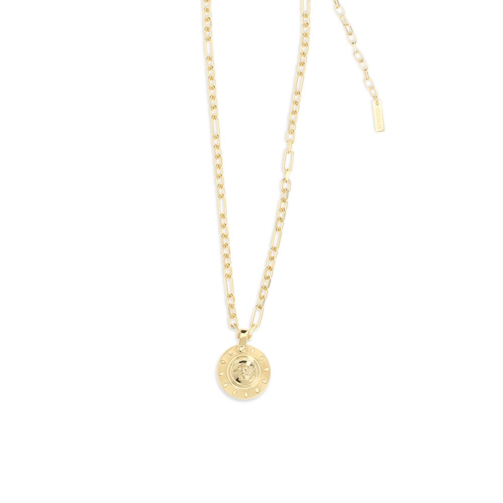 Necklace by Versace for women in polyester gold showcases a dynamic silhouette, artfully highlighting the chain necklace design from the Medusa Women's Gold Brass & Nickel Necklace collection for a dynamic aesthetic.