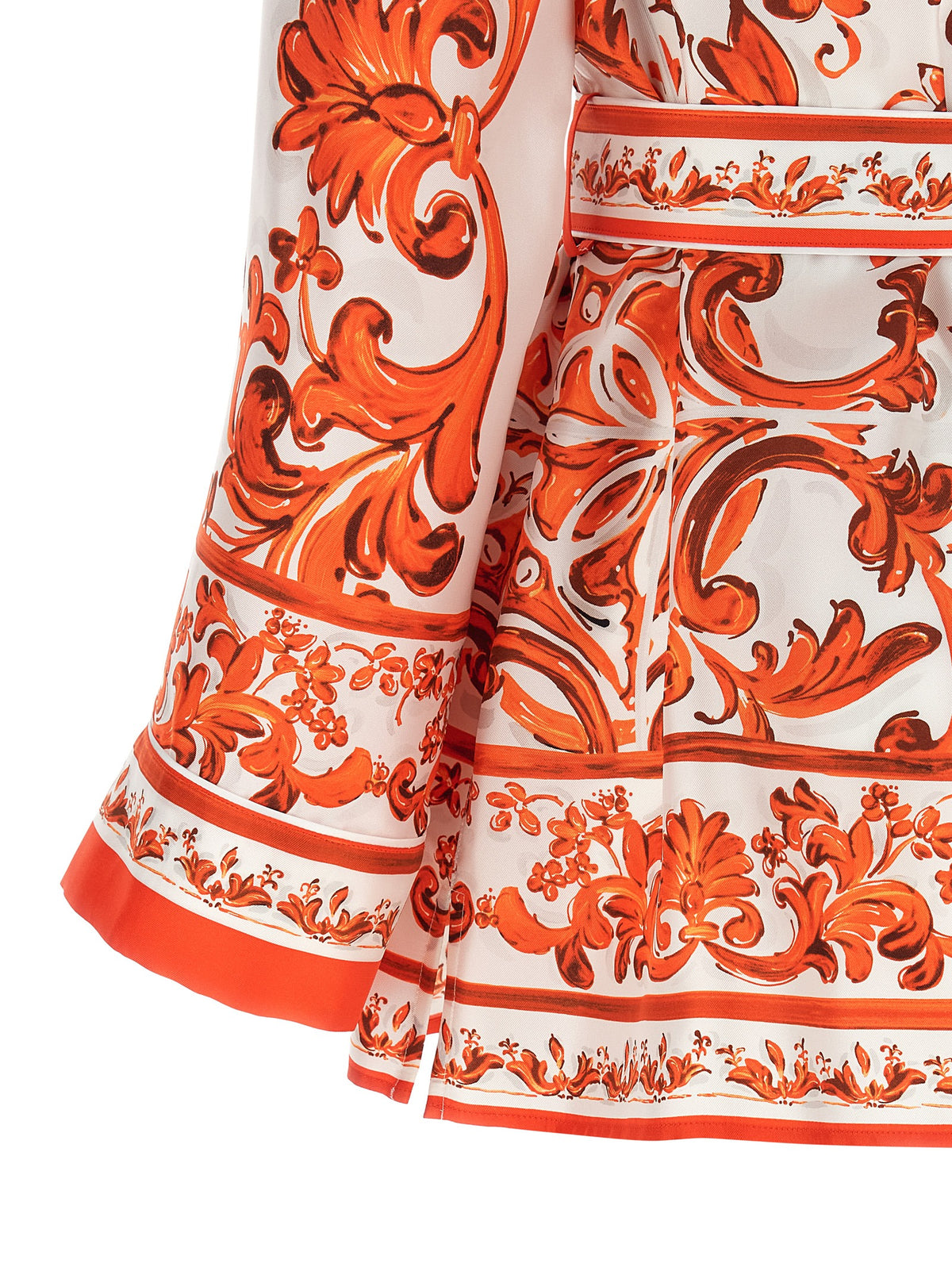 Blouse by Dolce & Gabbana for women in silk satin orange, pearl & print presents a discerning silhouette, showcasing a sophisticated and for a truly discerning finish.