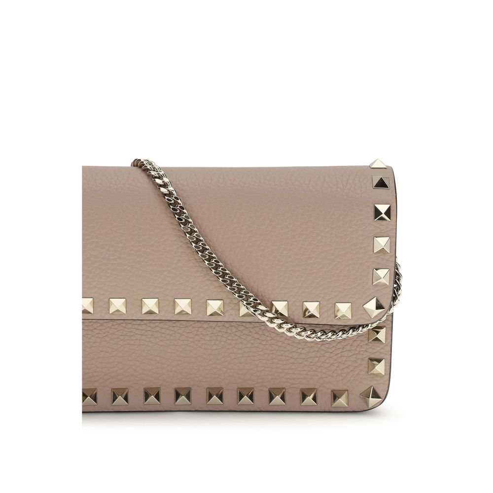 Cardholder Wallet by Valentino Garavani for women in bos taurus calf leather multicolor & signature features a sleek silhouette, showcasing the sleek Rockstud Bos Taurus Calf Leather Cardholder Wallet design with sophisticated card-organization chain for a premium look.