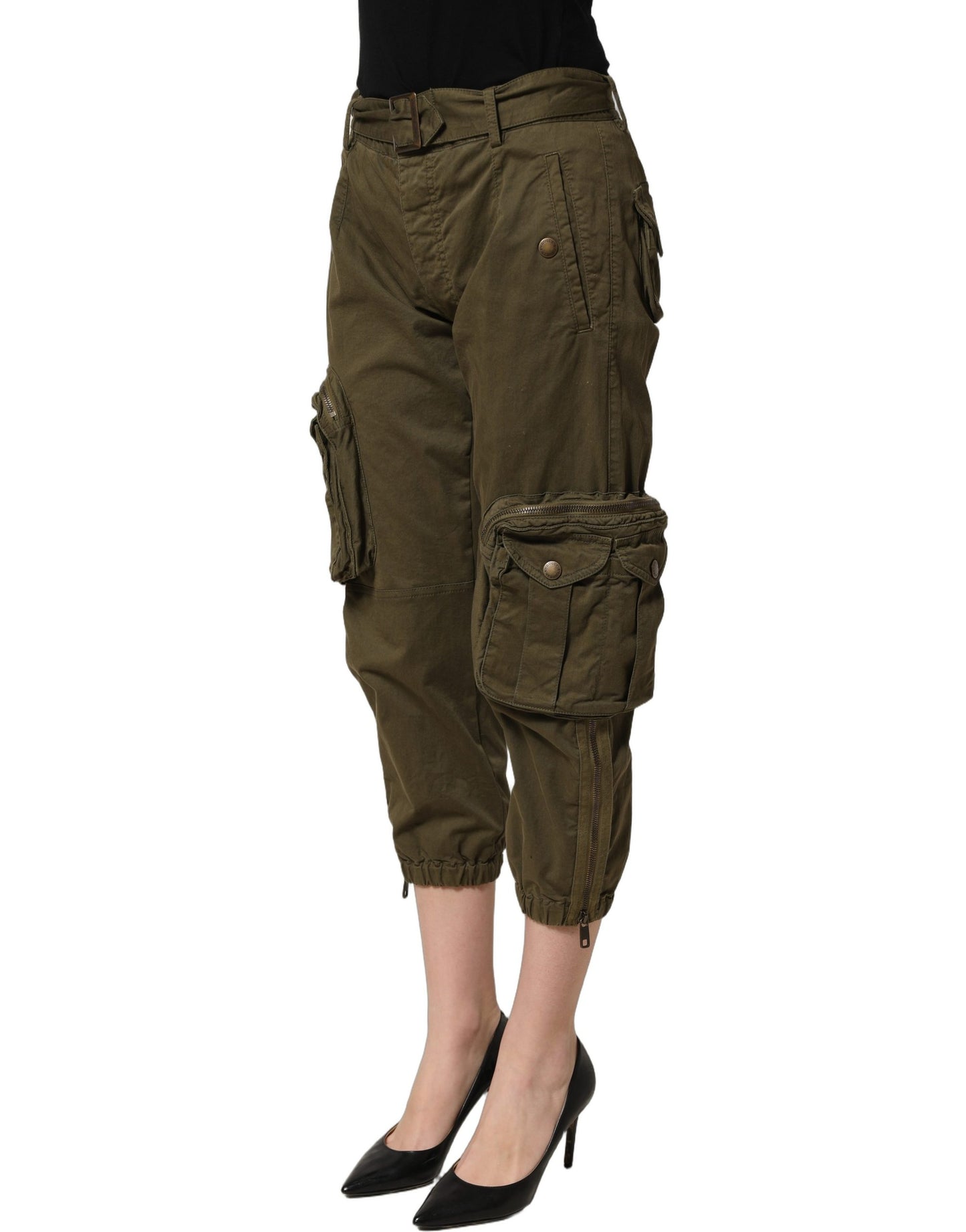 Dolce & Gabbana Olive Green High Waist Cargo Trouser Pants