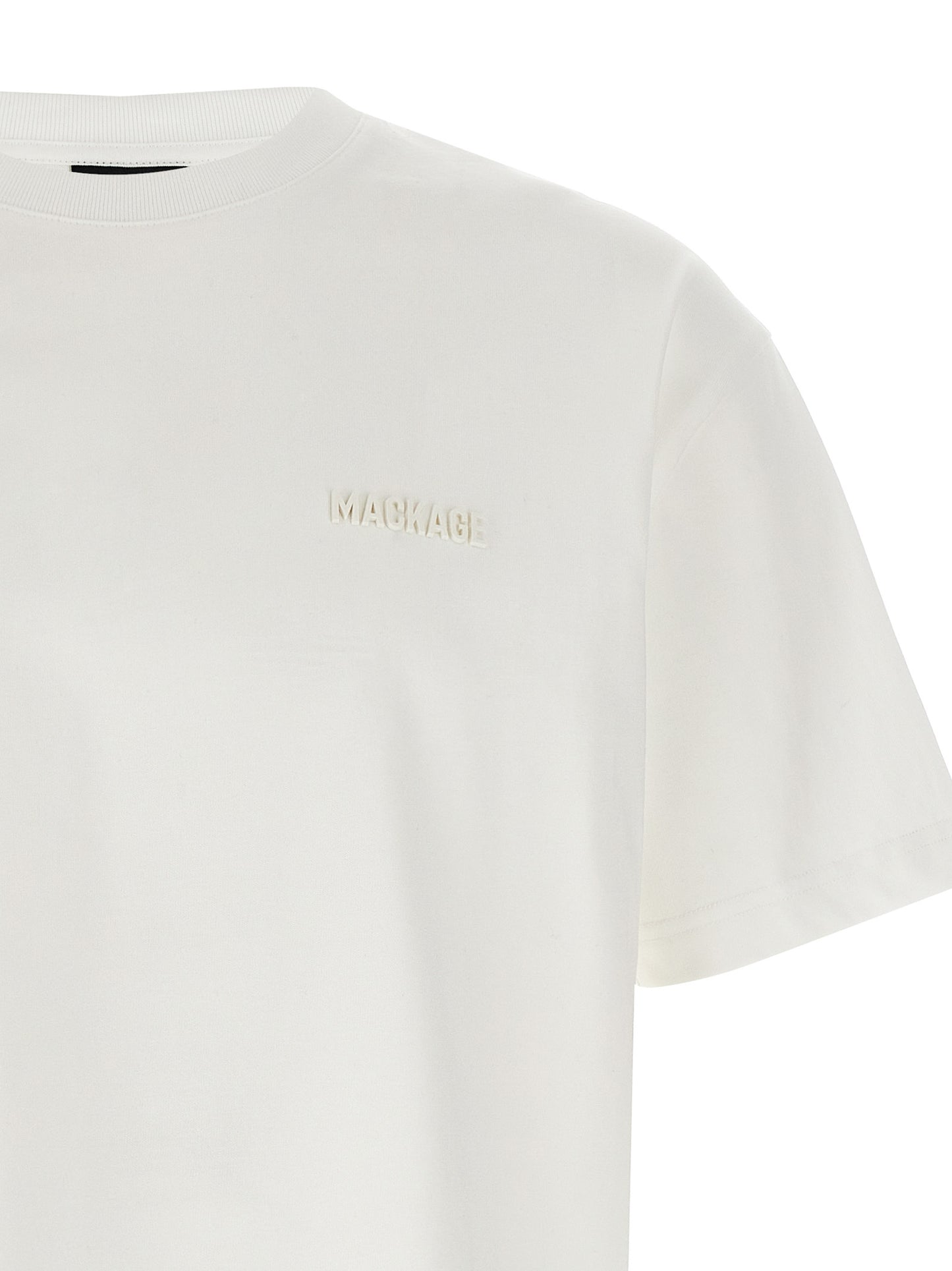 T-Shirt by Mackage for men in cotton & silicone white showcases a unassuming silhouette, artfully detailed with a refined and unassuming for a sophisticated, contemporary look.