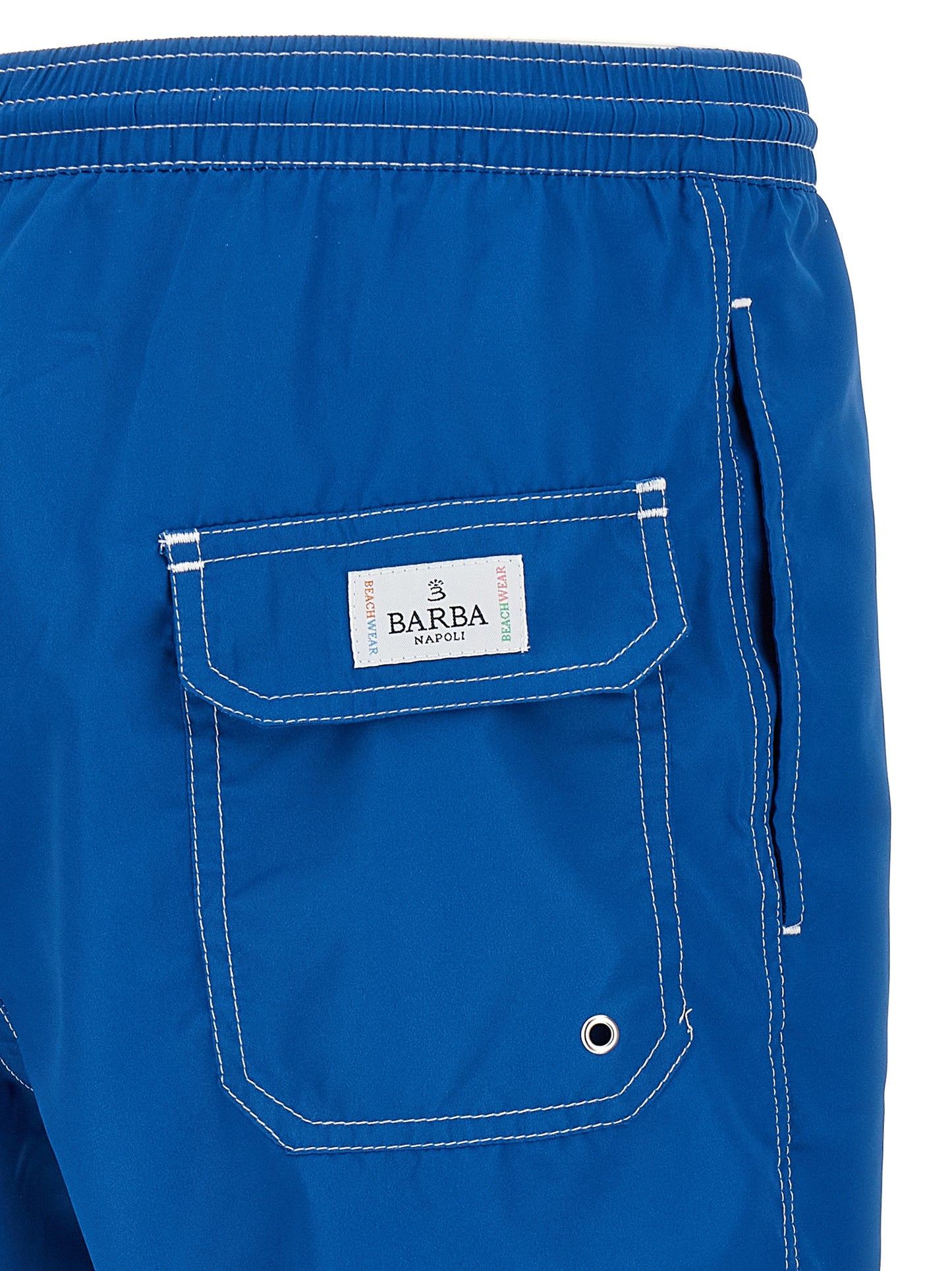 Swim Shorts by Barba Napoli for men in polyester blue showcases a contemporary silhouette, artfully capturing the essence of the contemporary Waves Men's Polyester Swim Shorts design for a sophisticated look.