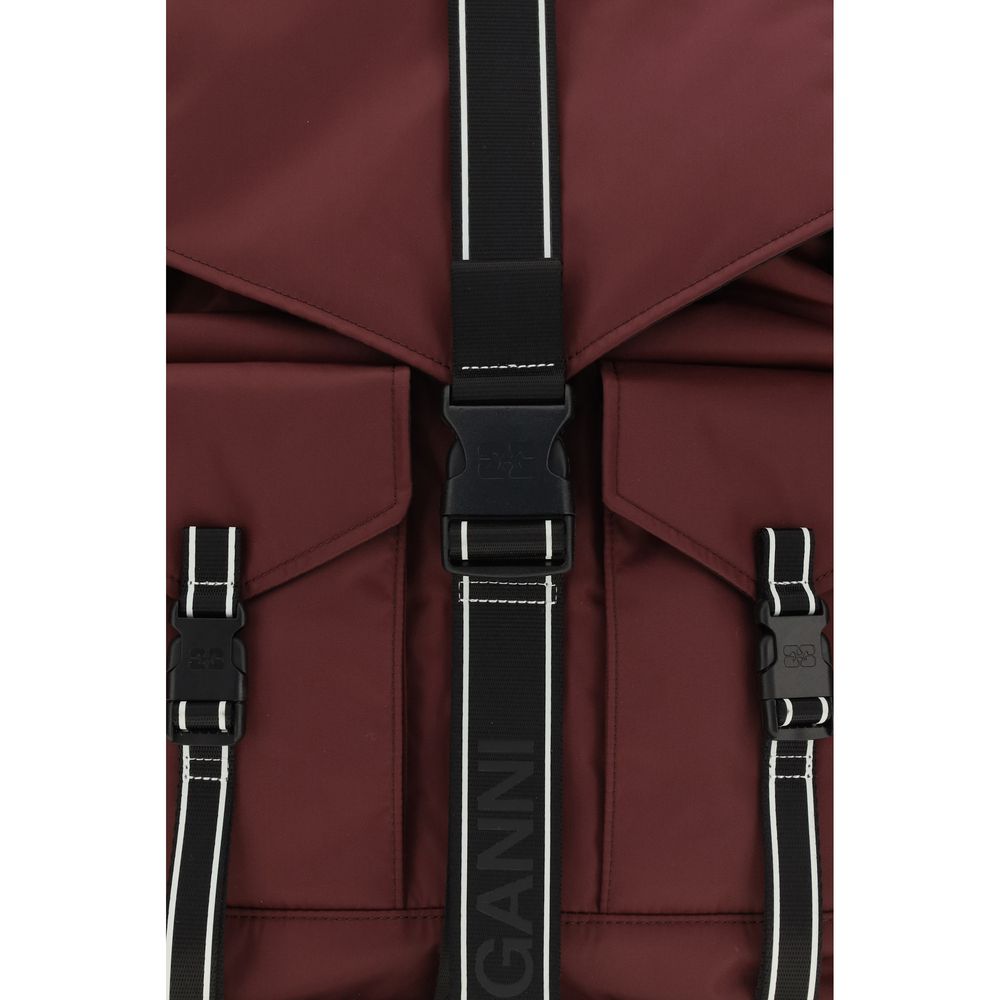 Backpack by Ganni for women in polyamide polyethylene polyurethane & tu bordeaux & signature features a effortlessly chic Re Tech Polyamide Polyethylene Polyurethane & TU Backpack design, showcasing a secure buckle, ample external-pockets, and versatile handle, backpack-strap & adjustable-strap for a effortlessly chic finish.