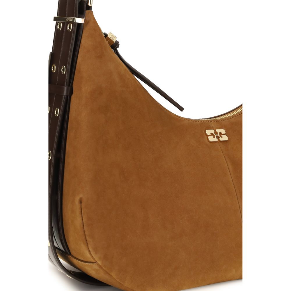 Shoulder Bag by Ganni for women in polyester suede leather brown & signature features a effortless chic silhouette with a secure zipper, ample , and versatile shoulder-strap & adjustable-strap for a effortless chic finish.