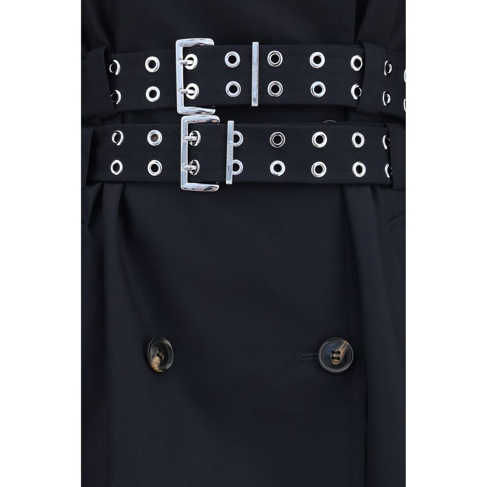 Trench Coat by Ganni for women in cotton black & signature features an dramatic silhouette, perfectly showcasing the elegant and sophisticated pockets for a truly dramatic aesthetic.