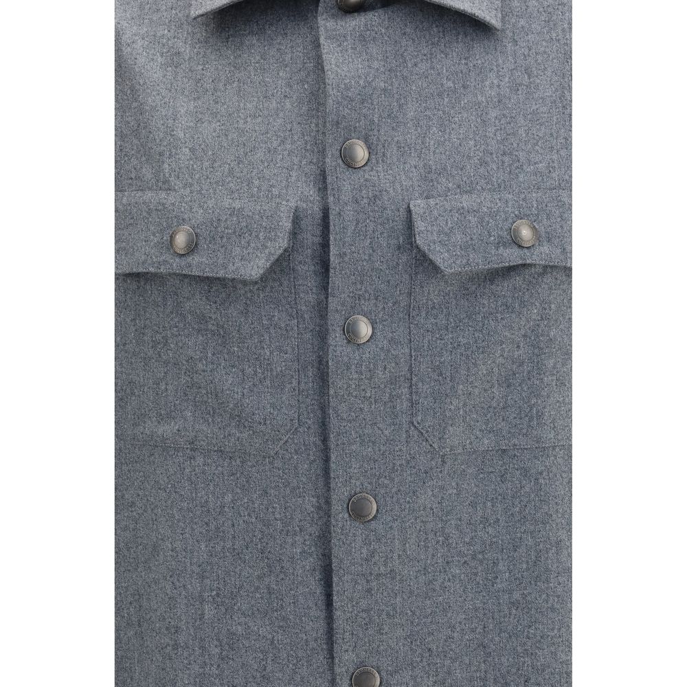 Shirt by Brunello Cucinelli for men in virgin wool gray features an polished silhouette, showcasing a sophisticated and detail for a truly polished finish.