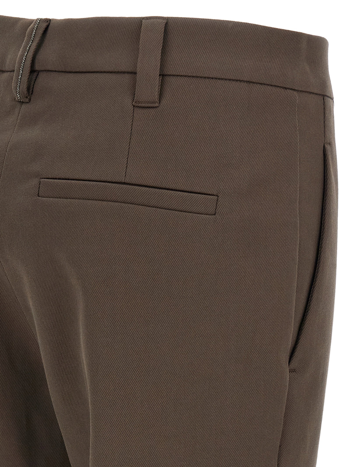 Brunello Cucinelli Monile Women's Straight Leg Stretch Cotton Trousers - Brown Striped