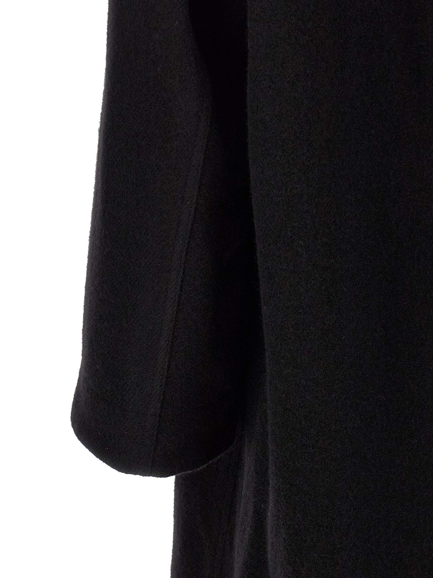 Overcoat by Rick Owens for men in virgin wool black presents a luxurious silhouette, showcasing a luxurious and sophisticated pockets for a premium, luxurious look.