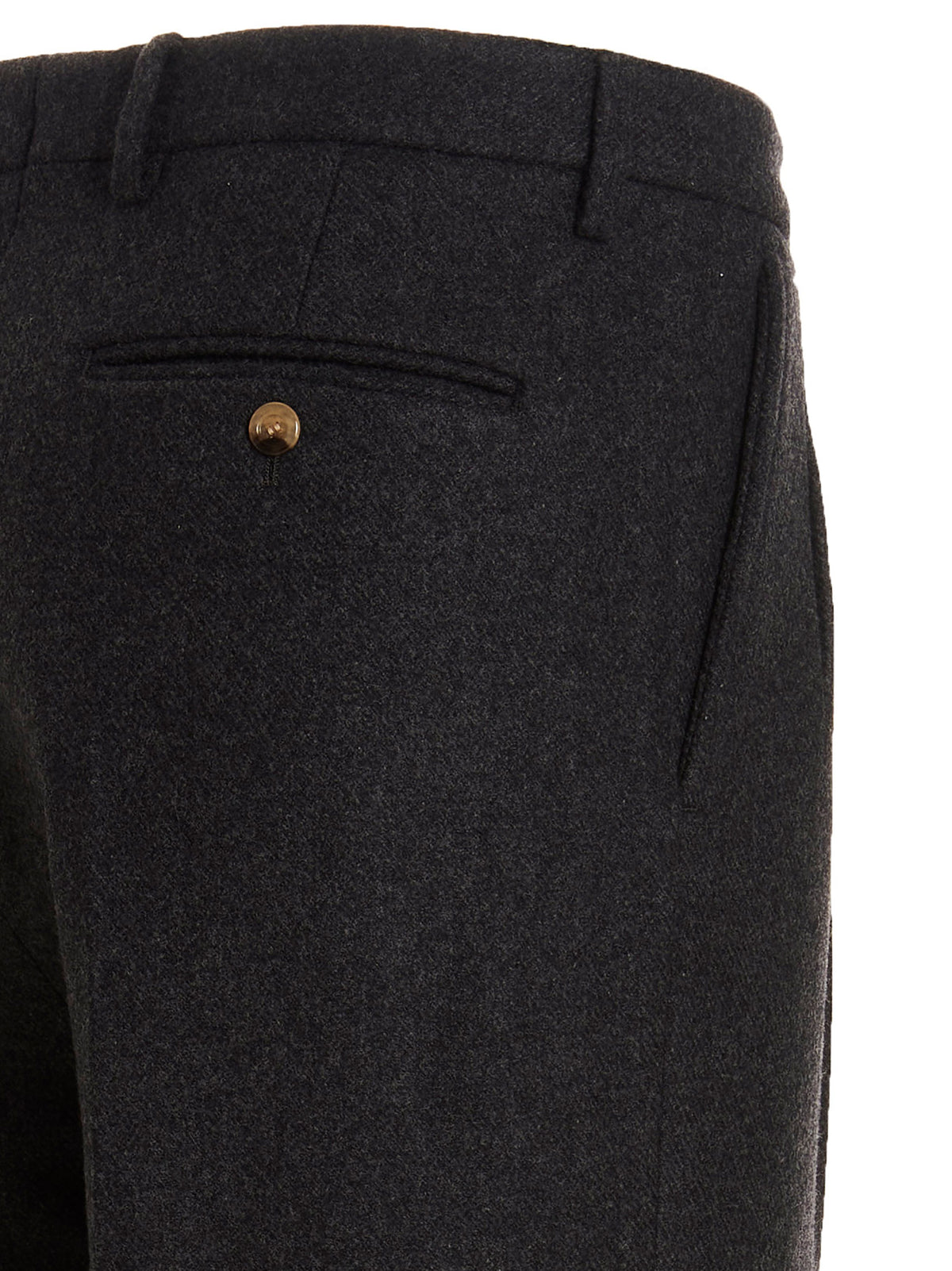 Trousers by Gucci for men in cashmere dark-gray & gray features a artisanal silhouette, showcasing a sophisticated with a long and for a artisanal finish.