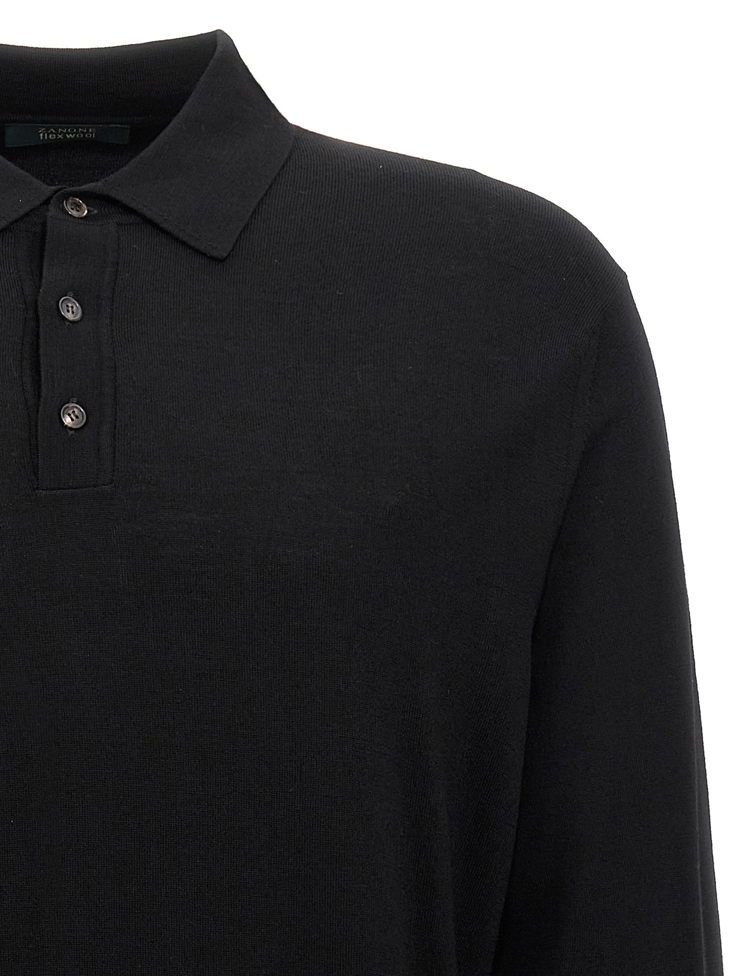 ZANONE Essence Men's Plush Polyamide & Virgin Wool Polo Shirt - Black