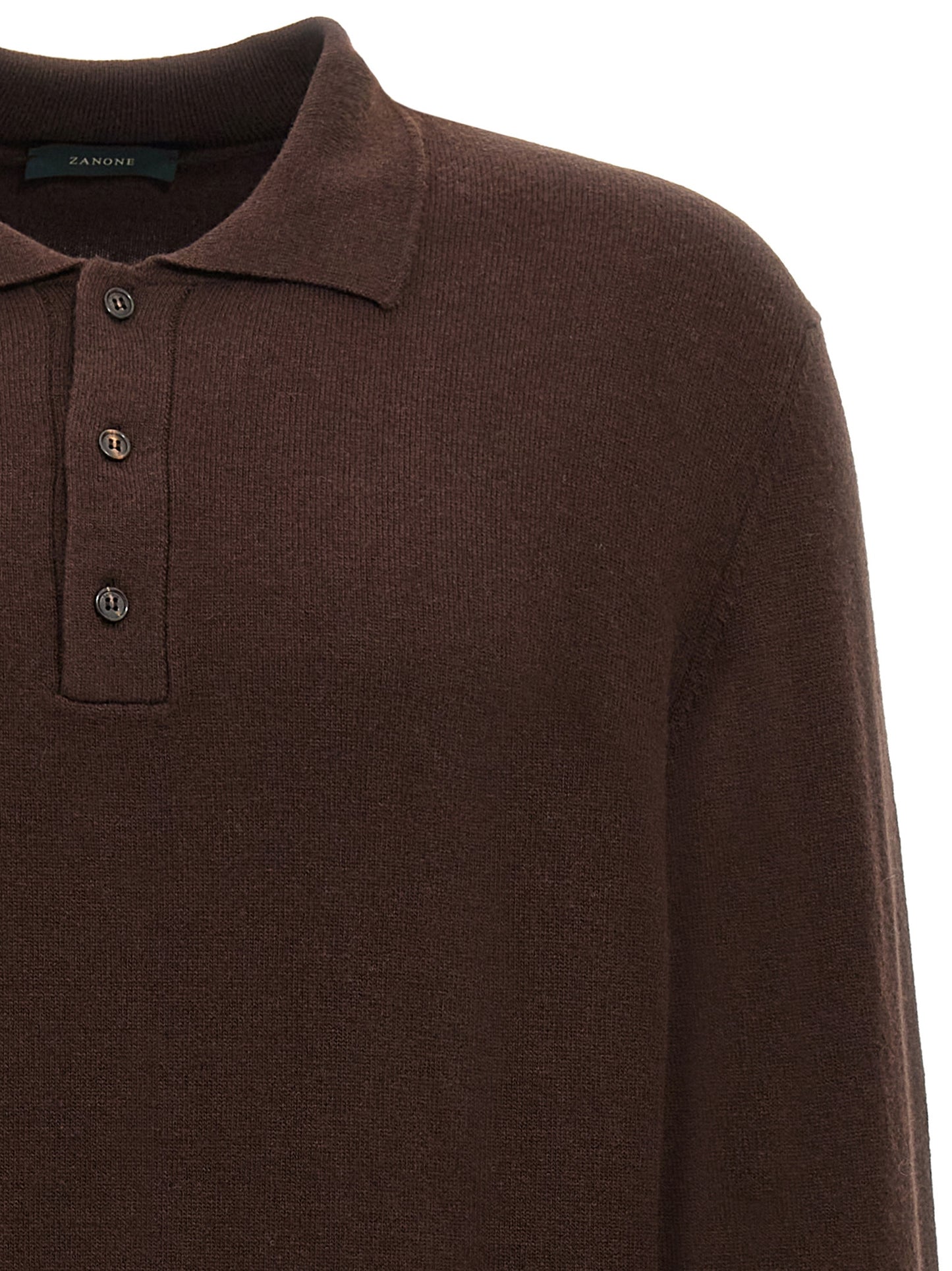 ZANONE Men's Long-Sleeve Cashmere Virgin Wool Polo Shirt - Brown