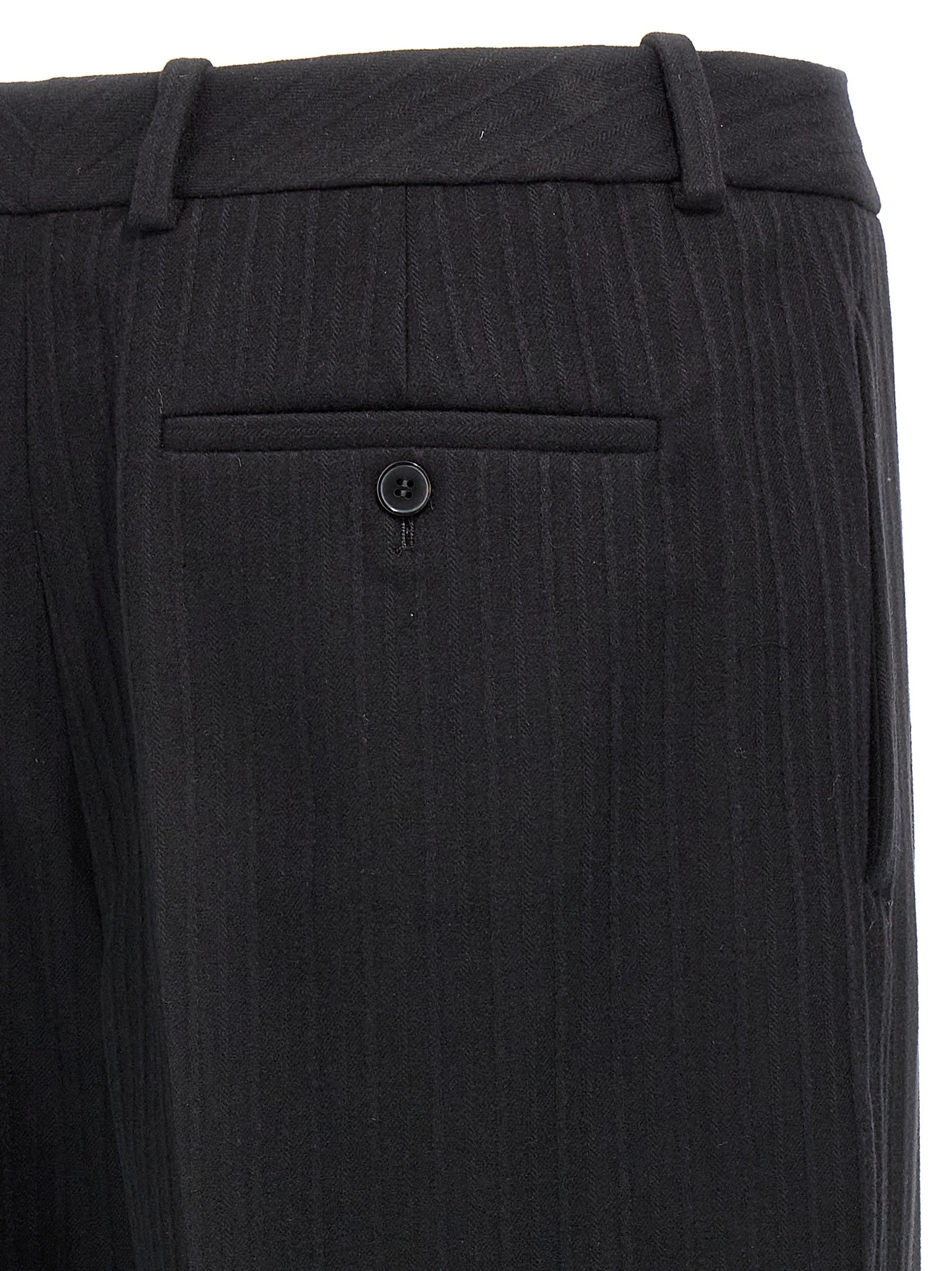 Saint Laurent Men's Straight Leg High Rise Cashmere Trousers - Black