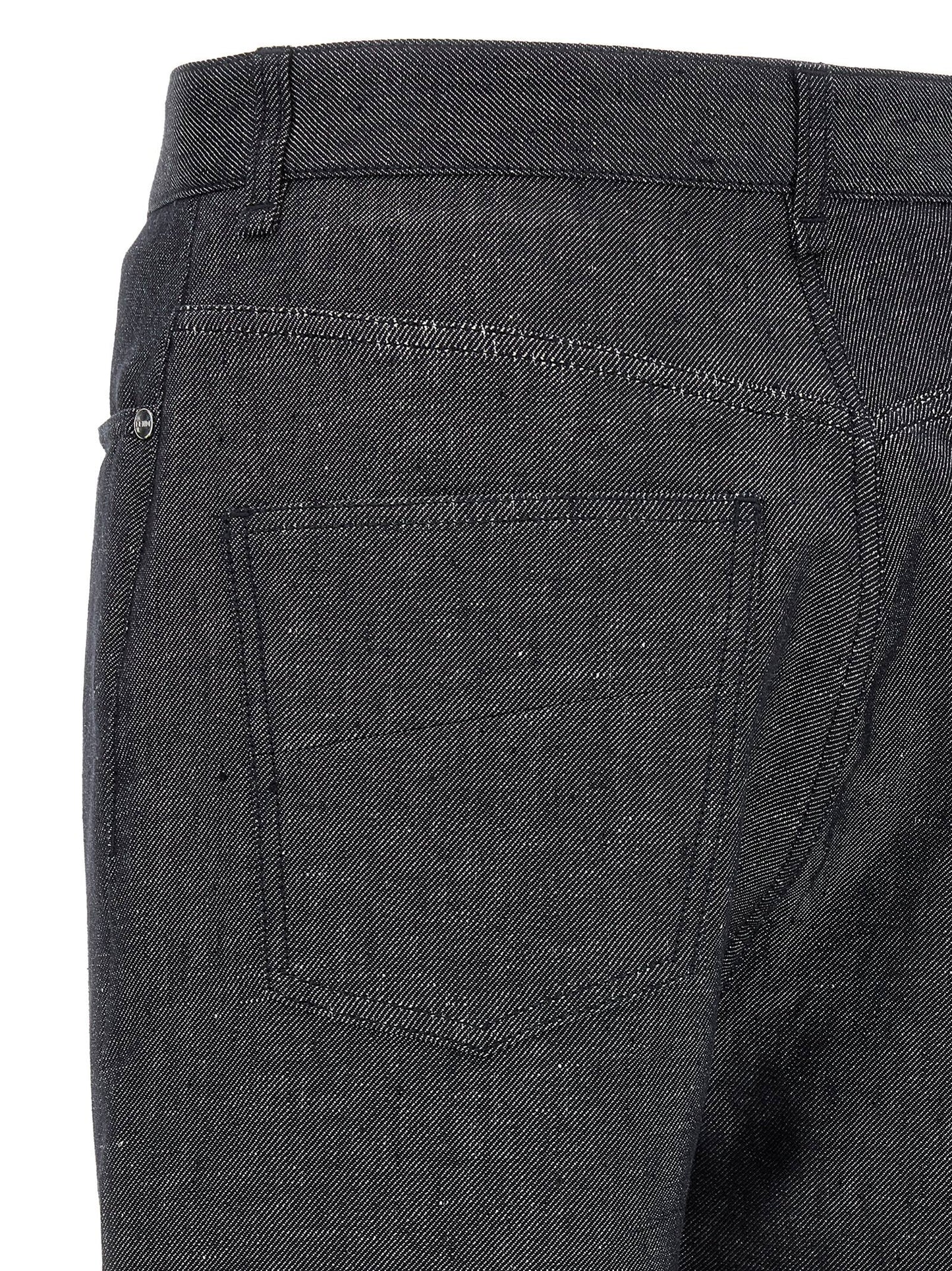 Jeans by Fendi for men in silk linen & denim cotton gray & signature features an refined tailoring silhouette, showcasing a premium straight-leg & wide with a and long cut for a refined tailoring look.