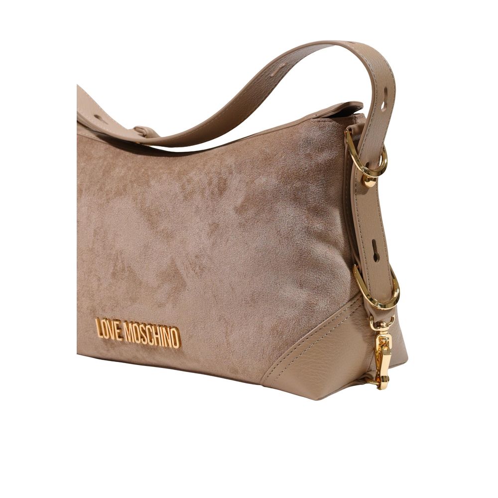 Medium Handbag by Love Moschino for women in polyester & polyurethane beige & gold features a refined silhouette, showcasing a secure zipper, organized , and versatile shoulder-strap, adjustable-strap & detachable-strap for a refined finish.
