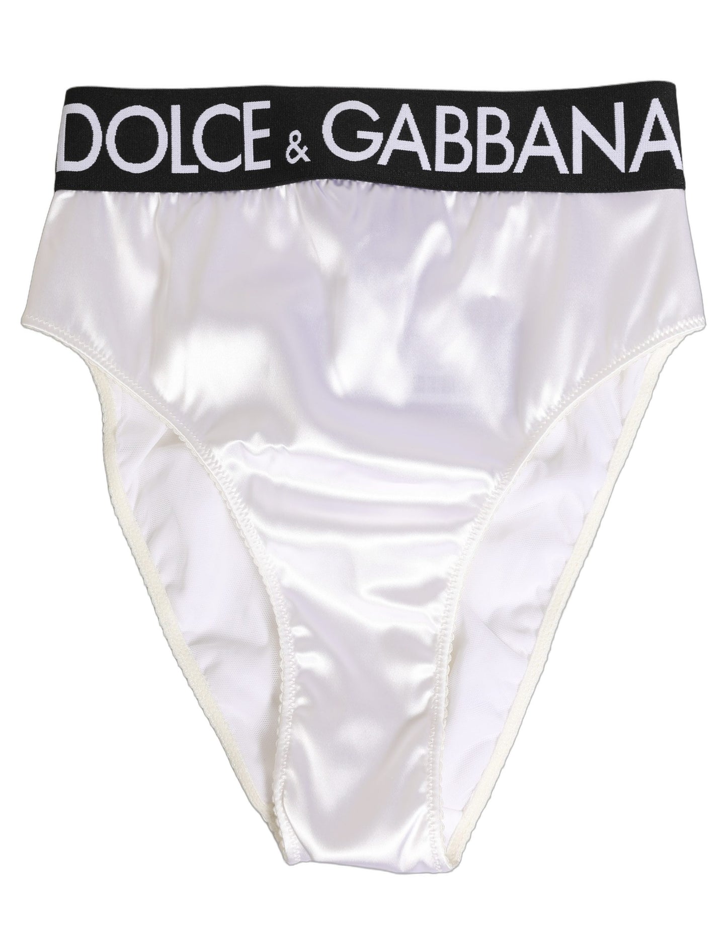 Dolce & Gabbana White Satin High-Waist Brief Logo Women Underwear