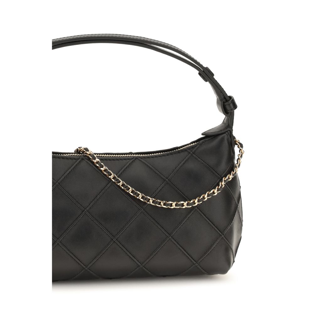 Clutch Handbag by Tory Burch for women in nappa leather black & signature features a sculptural silhouette with a secure zipper, ample cardholder, and versatile adjustable-strap & handle for a sculptural finish.