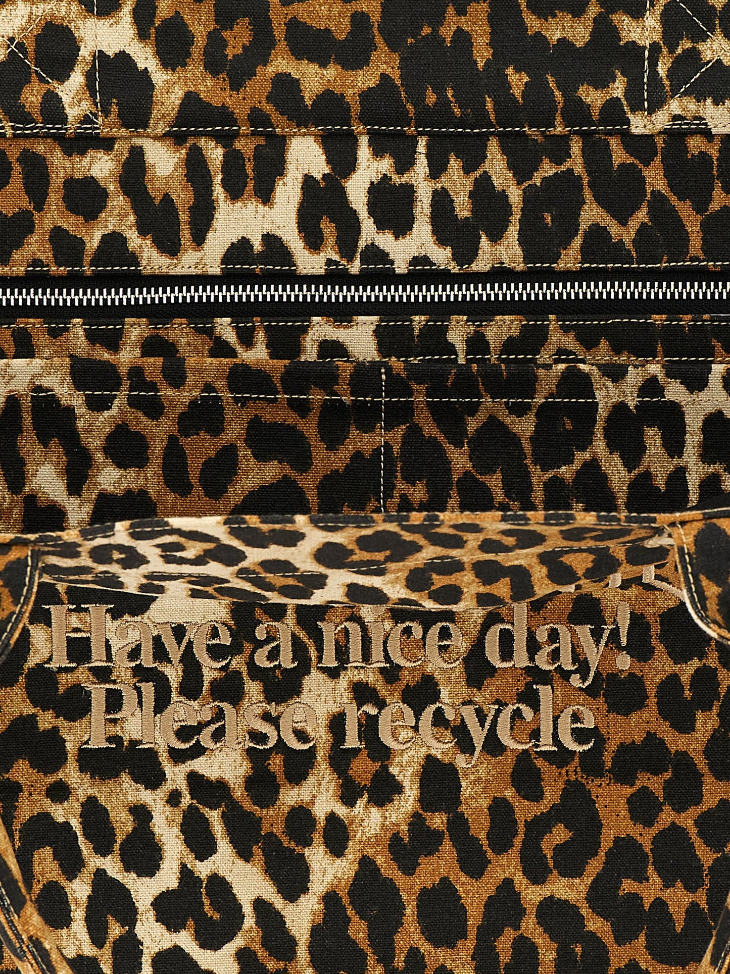 Tote Bag by Ganni for women in cotton canvas black, brown, leopard-print & print features an jet-set-ready silhouette, showcasing the Cotton Canvas Tote Bag design with a secure zipper, ample , and versatile handle.