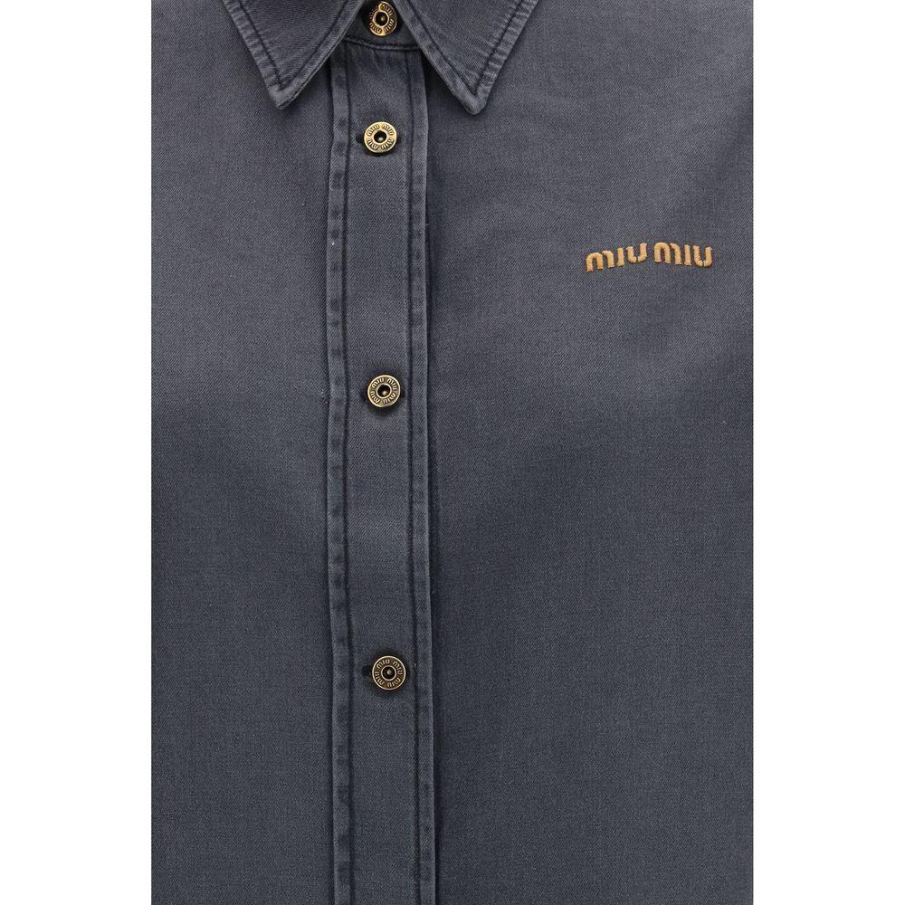 Miu Miu Women's Relaxed Fit Regular Denim Cotton Shirt - Gray