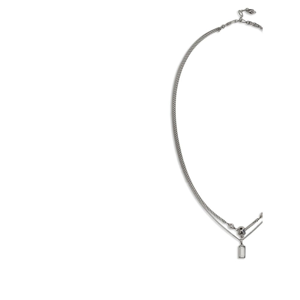 Necklace by Alexander McQueen for men in suede leather silver showcases a dynamic silhouette, artfully highlighting the pendant necklace design from the Skull Men's Silver Brass & Rhinestone Necklace collection for a dynamic aesthetic.