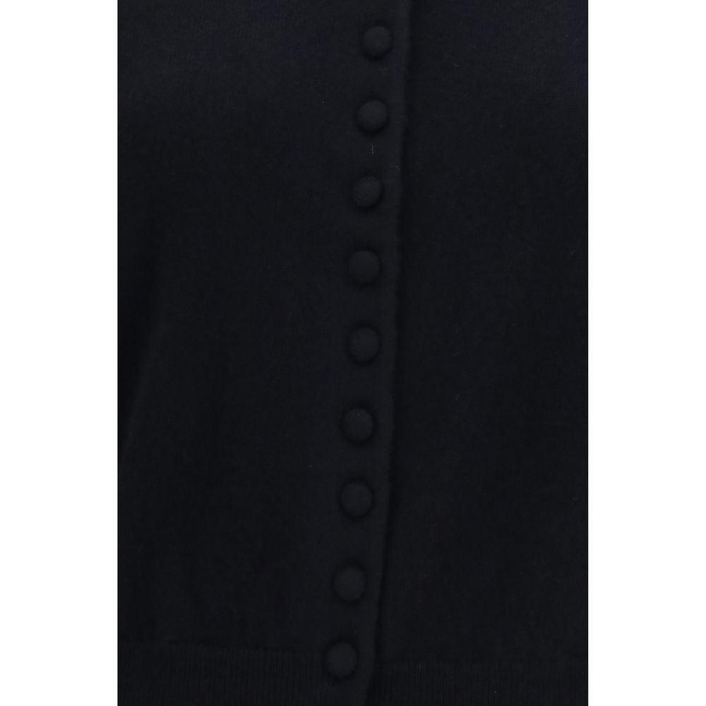 Cardigan by Lisa Yang for women in cashmere & capra leather black showcases a luxurious silhouette, meticulously detailed with a sophisticated and for a refined finish.