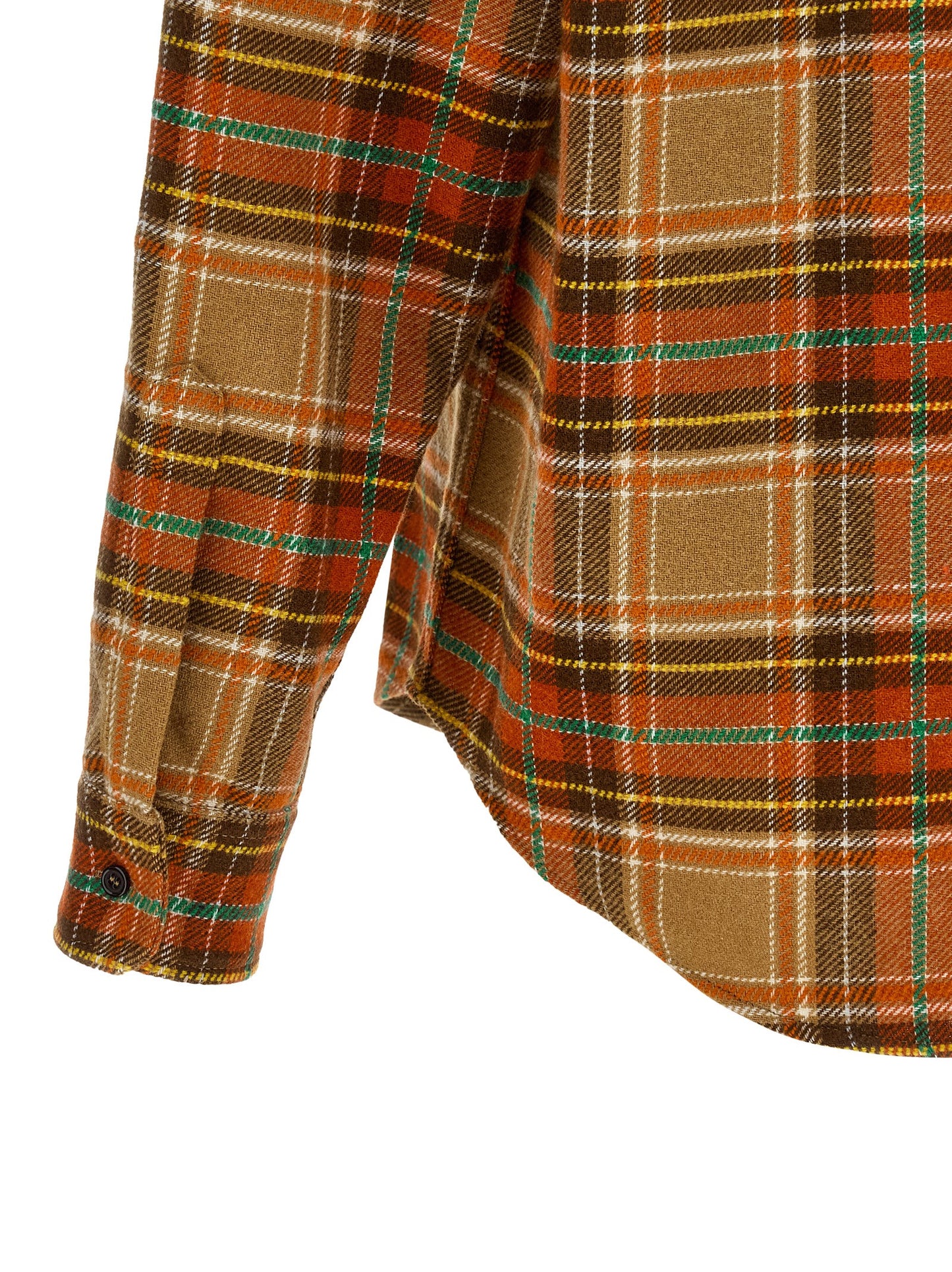 Shirt by Dsquared² for men in flannel marabou polyester wool green, orange & patterned showcases a sharp silhouette, elegantly detailed with a sharp and sharp .