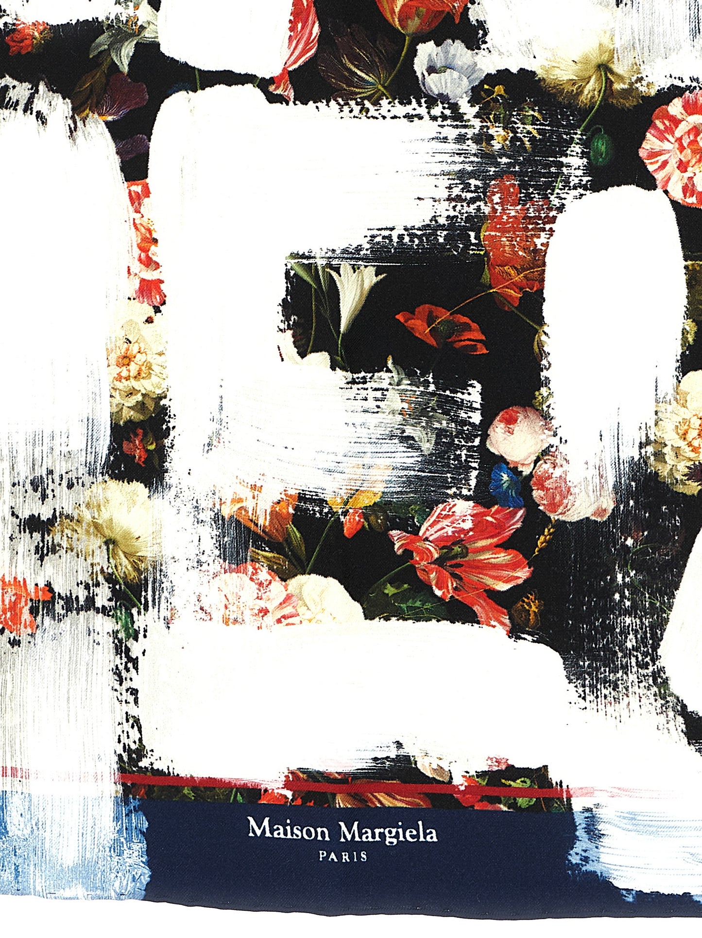 Scarf by Maison Margiela for women in silk multicolor, navy, red, white & floral showcases a eye catching silhouette, artfully capturing the essence of the eye catching Silk Scarf design for a sophisticated look.