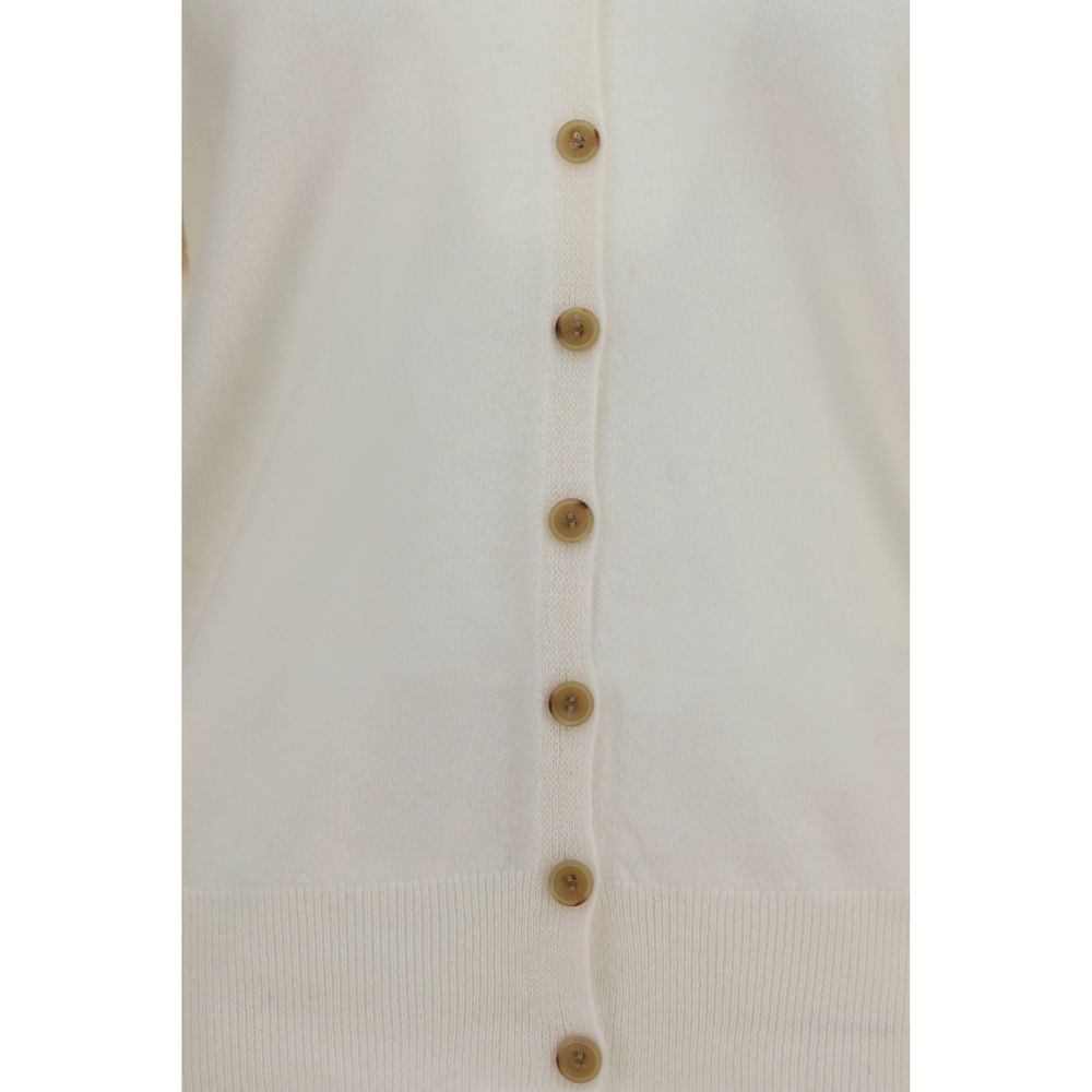 Cardigan by Lisa Yang for women in cashmere & capra leather beige showcases a luxurious silhouette, meticulously detailed with a sophisticated and for a refined finish.