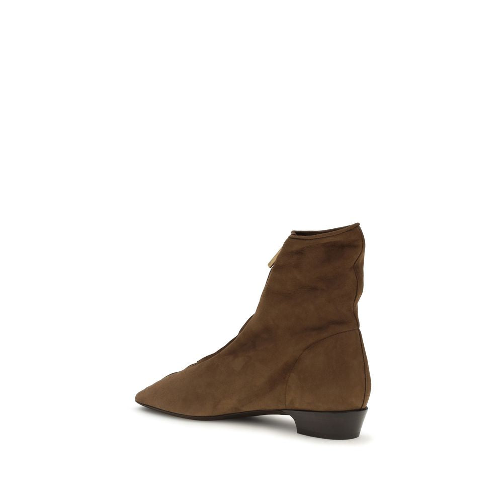 Ankle Boots by Herbert Levine for women in bos taurus calf suede leather brown & gold features an dynamic silhouette, showcasing the dynamic Women's Bos Taurus Calf Suede Leather Ankle Boots design with its distinctive and elegant almond toe style.