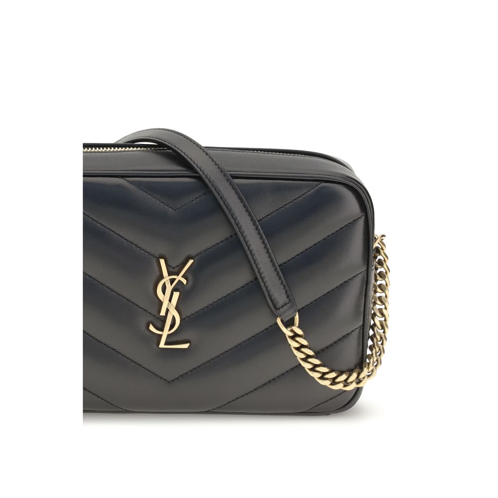 Crossbody Camera Shoulder Bag by Saint Laurent for women in leather & cotton black, bronze & chevron features a distinguished silhouette, showcasing a secure zipper and distinguished with versatile crossbody-strap, shoulder-strap & adjustable-strap for a distinguished finish.