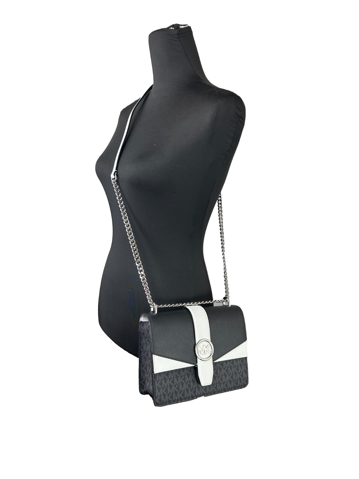 Michael Kors Greenwich Polyurethane Small Crossbody Flap Handbag - Silver White