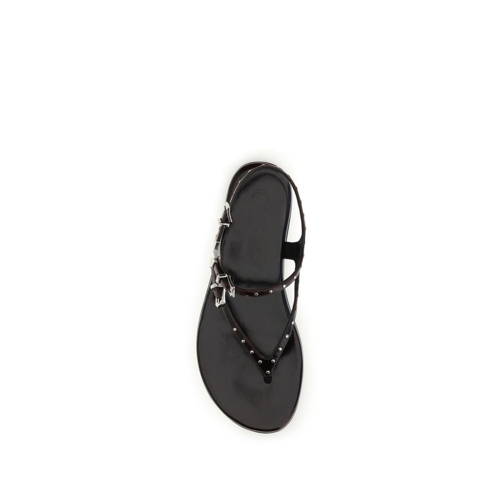 Flat Sandals by Chloé for women in bos taurus calf & lambskin leather black, silver & signature presents a sculptural silhouette, showcasing the Women's Bos Taurus Calf & Lambskin Leather Flat Sandals design with a sculptural flat and for a premium look.