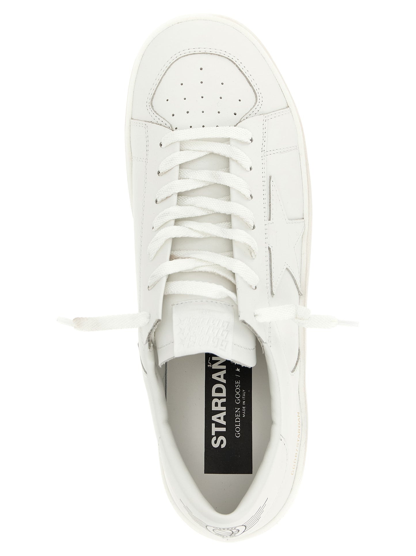 Sneakers by Golden Goose for men in cowhide leather gold, white & print presents a impeccable silhouette as Men's Low Top Cowhide Leather Sneakers, expertly defined by a impeccable low-top style for a impeccable, high-fashion look.