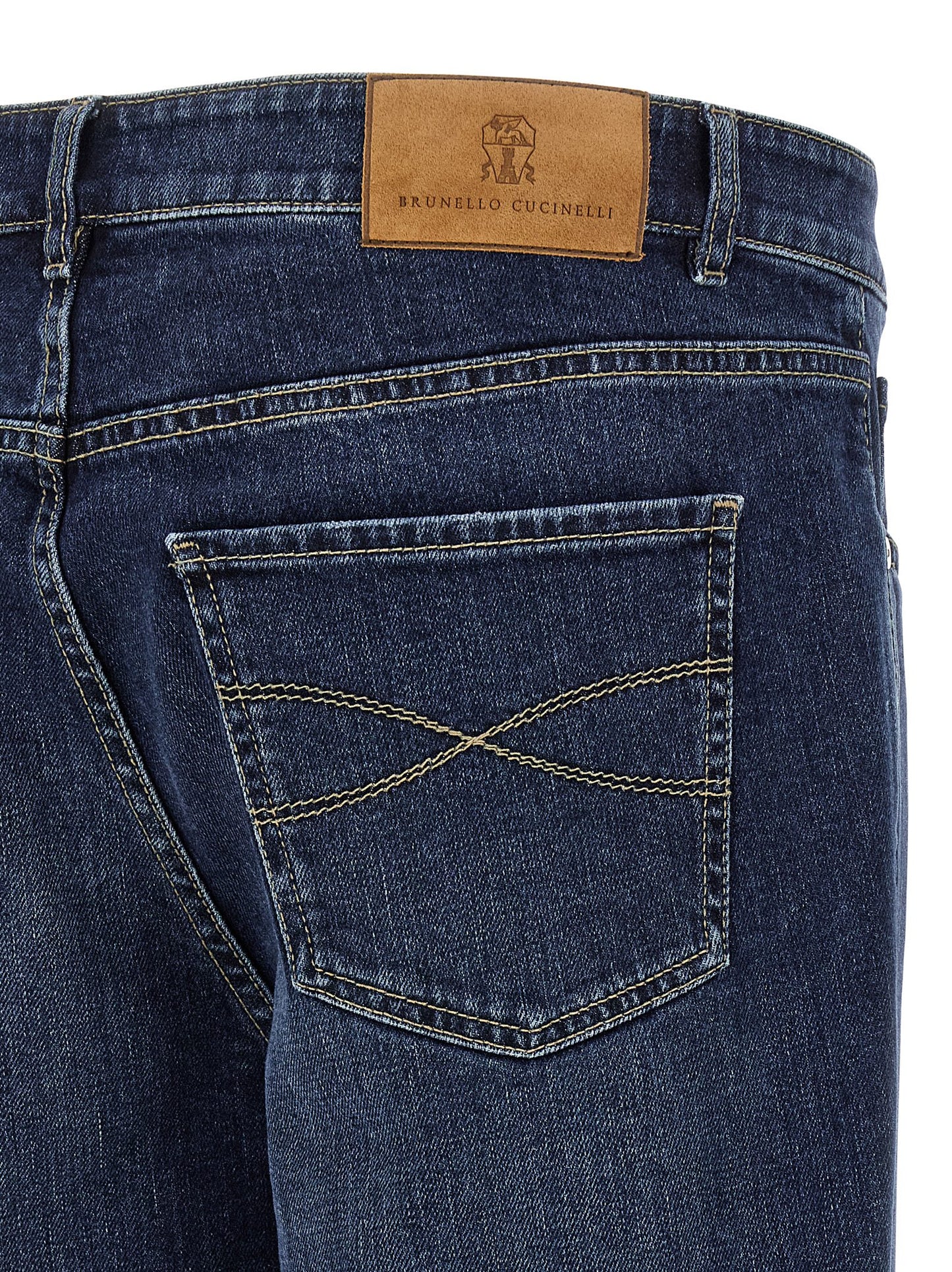 Jeans by Brunello Cucinelli for men in stretch denim cotton blue features an sartorial straight-leg and long with a cut for a sartorial finish.