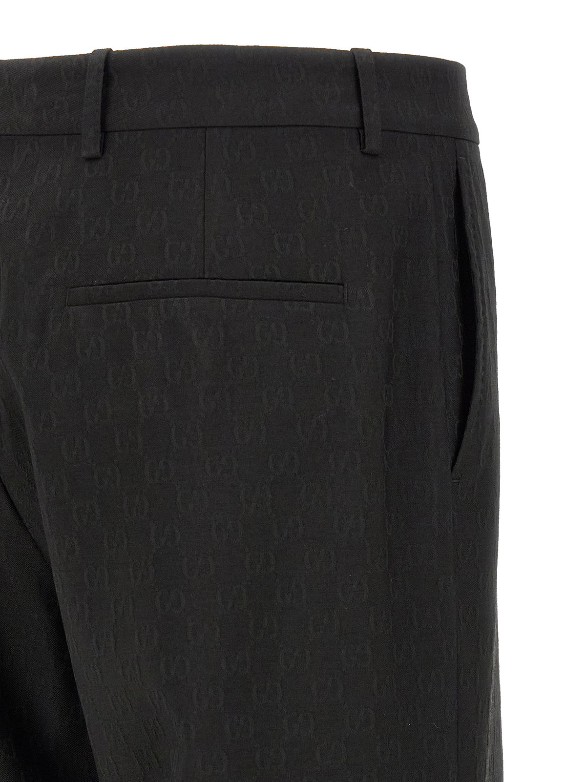 Gucci Gg Men's Straight Leg Regular Fit Wool & Polyester Trousers - Black Patterned