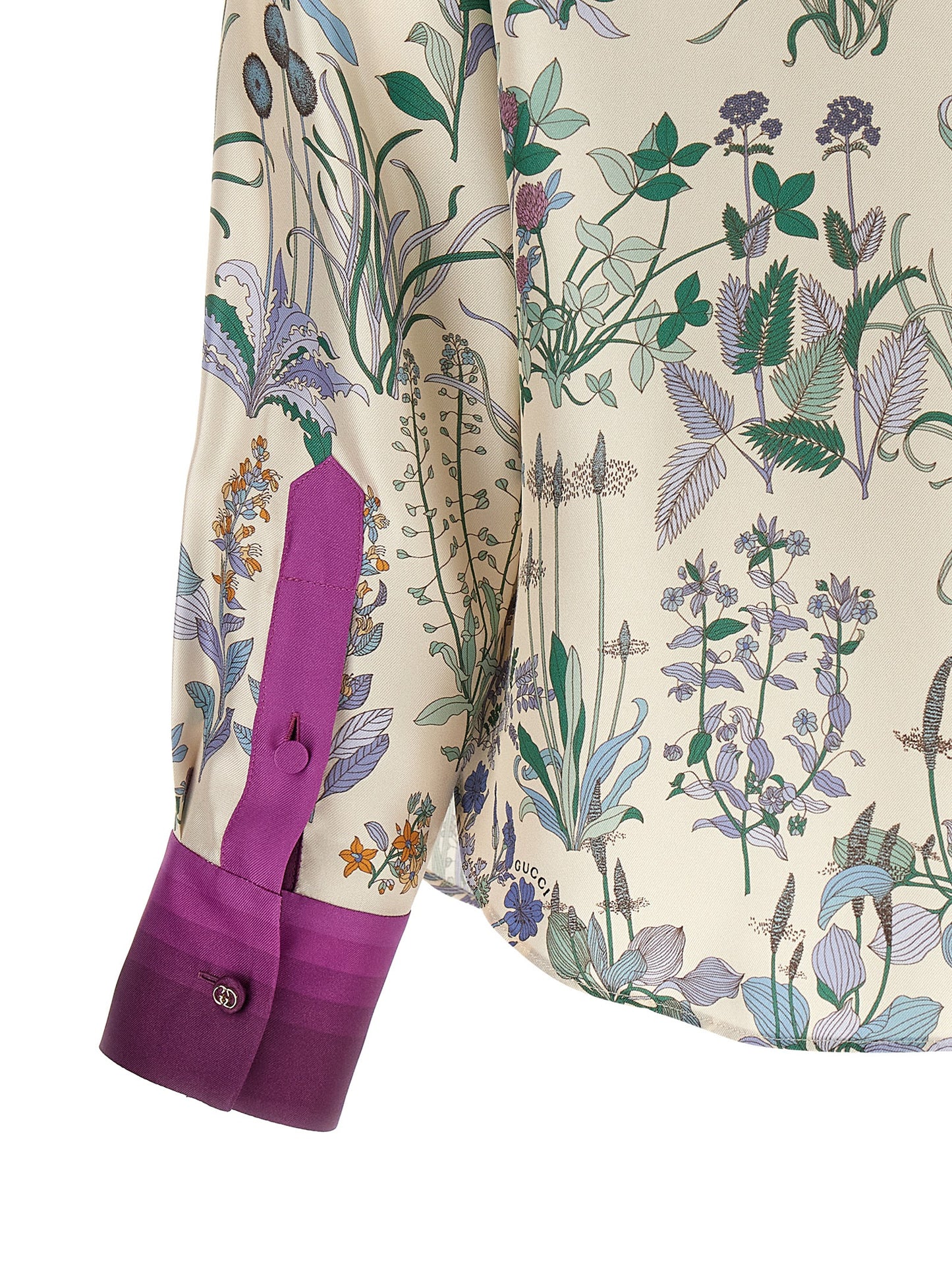 Blouse by Gucci for women in silk twill multicolor, floral & print showcases a sharp silhouette, elegantly detailed with a sharp and sharp .