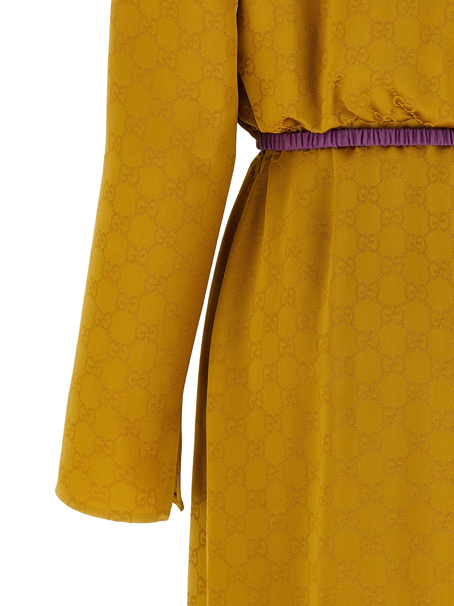 Dress by Gucci for women in silk & viscose bicolour, yellow, patterned & jacquard features an magnificent silhouette, artfully detailed with a magnificent and that flows into an magnificent midi.