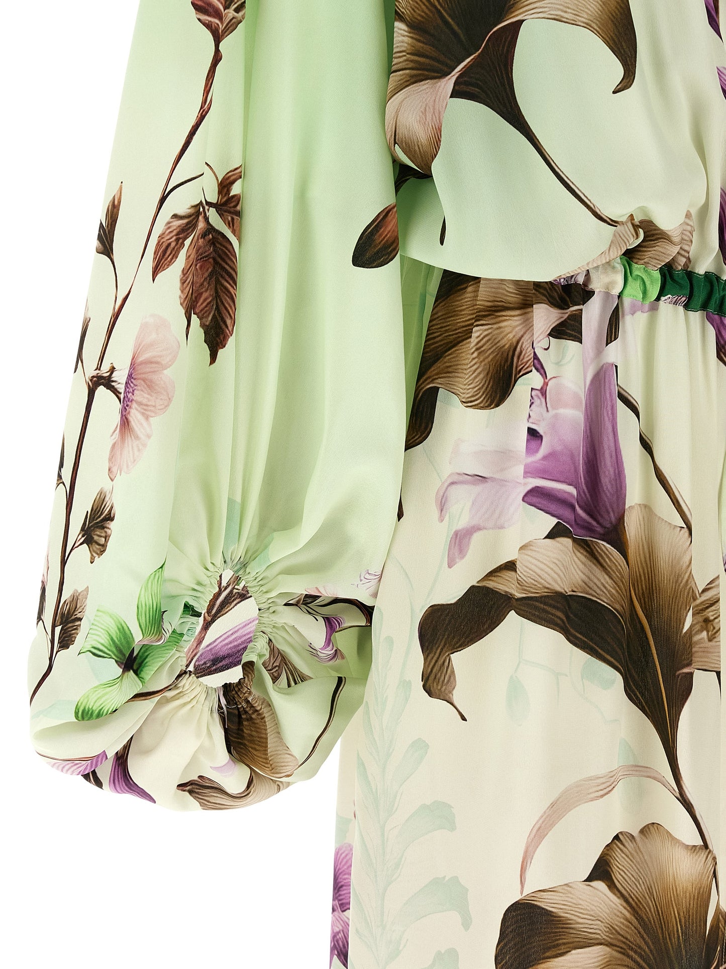 Dress by F.R.S. - FOR RESTLESS SLEEPERS for women in silk bicolour, green & print features an eye catching silhouette with a sophisticated , elegant , and a refined maxi long for a eye catching aesthetic.