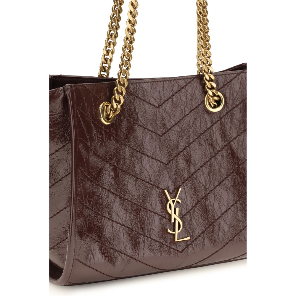 Small Shopper Tote Shoulder Bag by Saint Laurent for women in bos taurus calfskin leather brown, chevron & signature features a effortless sophistication silhouette, secured by a with ample and versatile for a effortless sophistication finish.