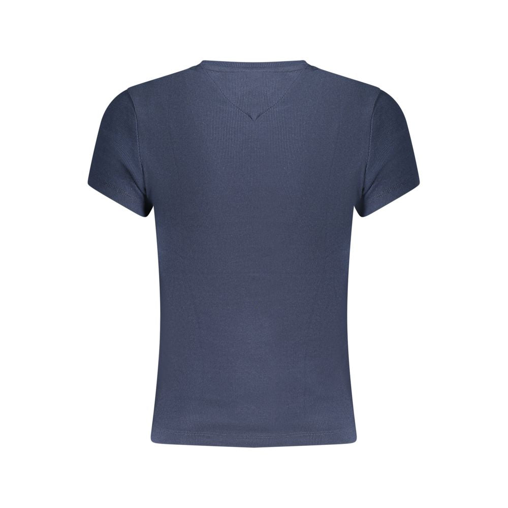 T-Shirt by Tommy Hilfiger for women in stretch cotton blue & print showcases a fashionable silhouette, elegantly detailed with a fashionable and crew neckline for a sophisticated, high-fashion look.