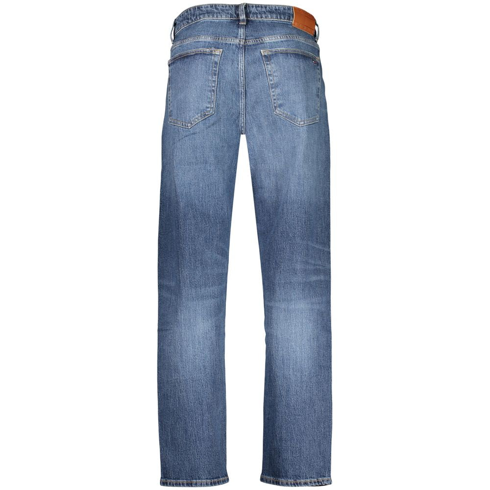 Jeans by Tommy Hilfiger for men in stretch denim cotton blue features an refined tailoring silhouette, showcasing a premium tapered-leg, relaxed-fit & regular-fit with a and long cut for a refined tailoring look.