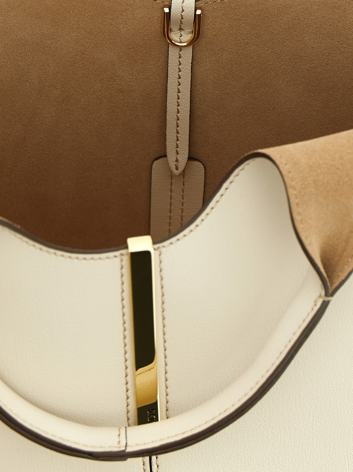 Tod's Suede Calfskin Leather Mni Tote Bag - Cream Gold White