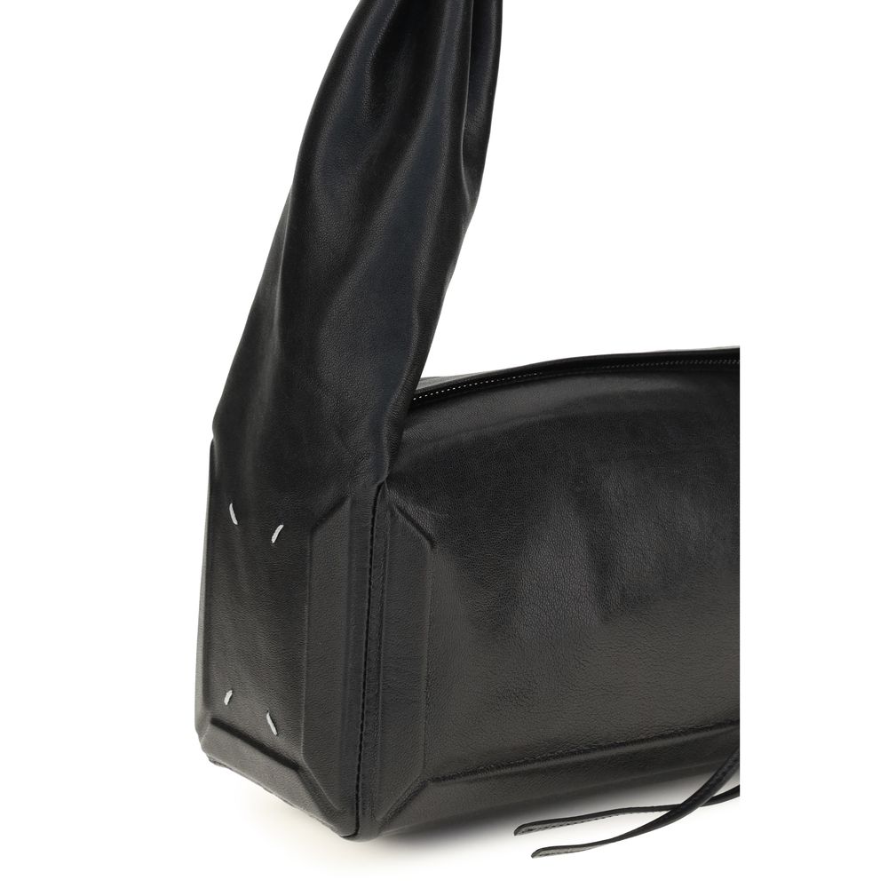 Medium East West Shoulder Bowling Bag by Maison Margiela for women in leather black, white & signature features a effortless chic silhouette with a secure zipper, ample , and versatile shoulder-strap for a effortless chic finish.