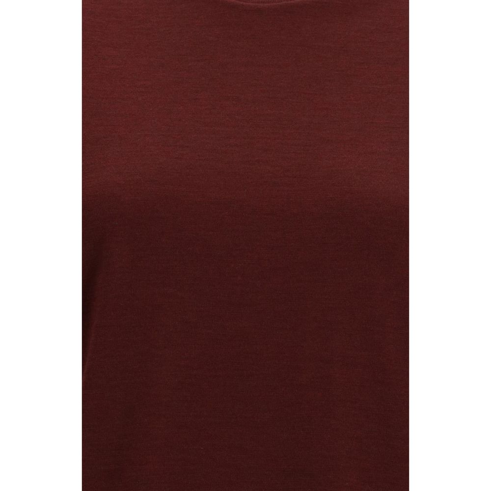 T-Shirt by Thom Browne for women in merino wool bordeaux showcases a unassuming silhouette, artfully detailed with a refined and unassuming for a sophisticated, contemporary look.