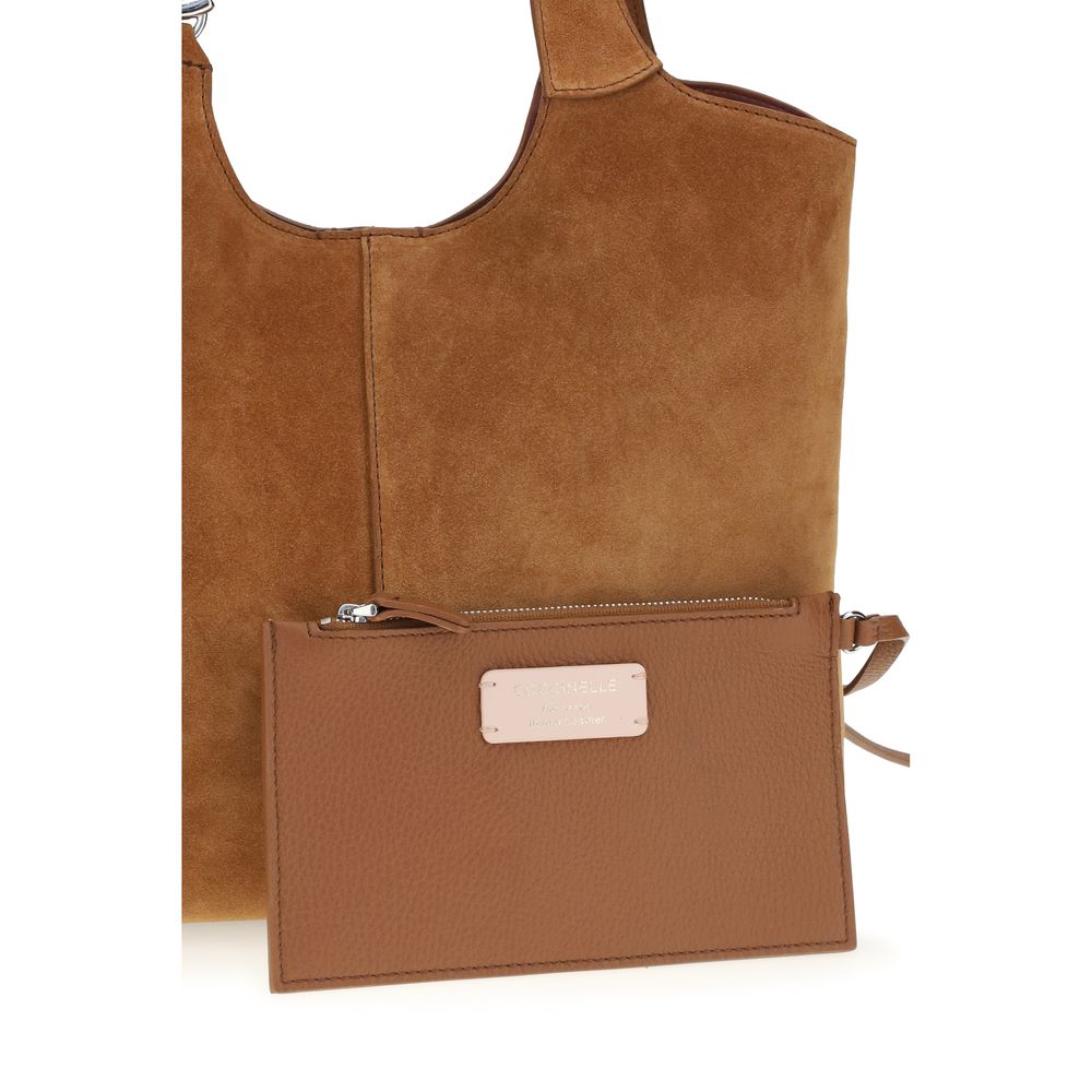 Large Shoulder Pouch Bag by Coccinelle for women in bos taurus calf leather brown, gold & signature features an effortlessly chic silhouette with a secure zipper, magnetic, clasp & button, ample , and versatile shoulder-strap & handle for effortlessly chic everyday luxury.