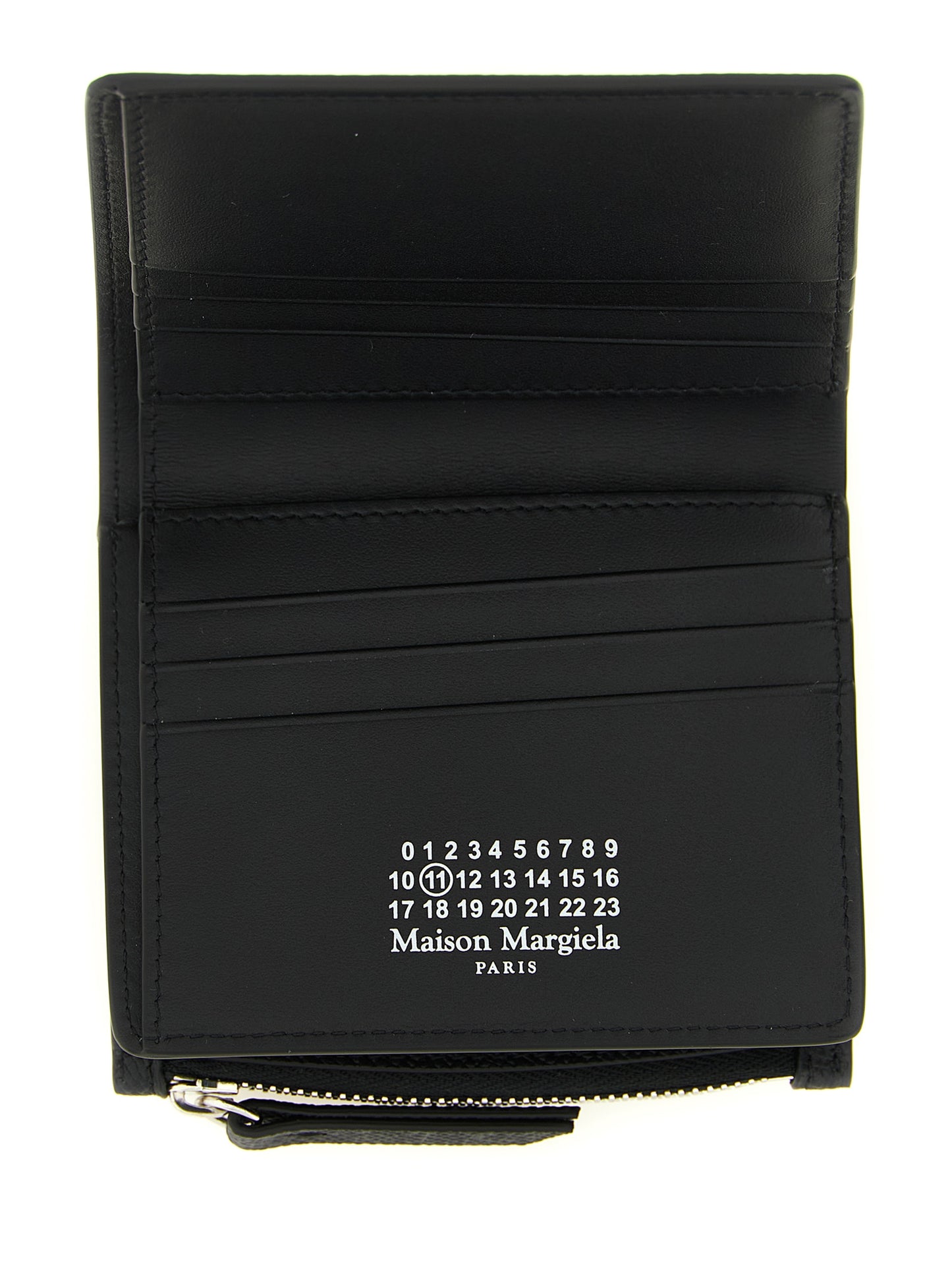 Cardholder Card Case by Maison Margiela for women in calfskin leather black, silver & signature features a sleek silhouette, showcasing the sleek design of the Four Stitches Calfskin Leather Cardholder Card Case with functional card-organization for a premium look.