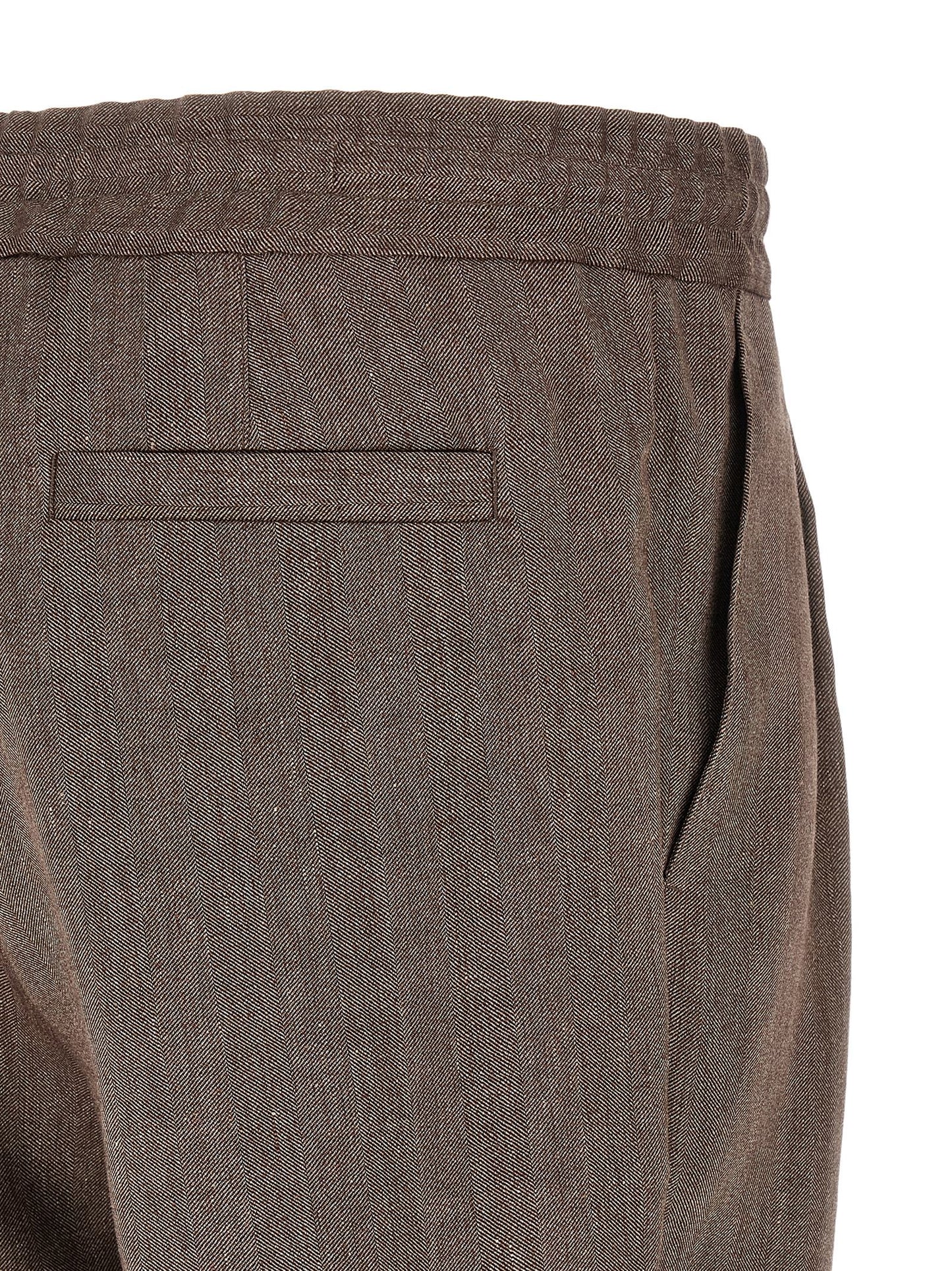 Bermuda Shorts by Brunello Cucinelli for men in linen & virgin wool brown & chevron features a eye catching relaxed-fit and short with a eye catching .