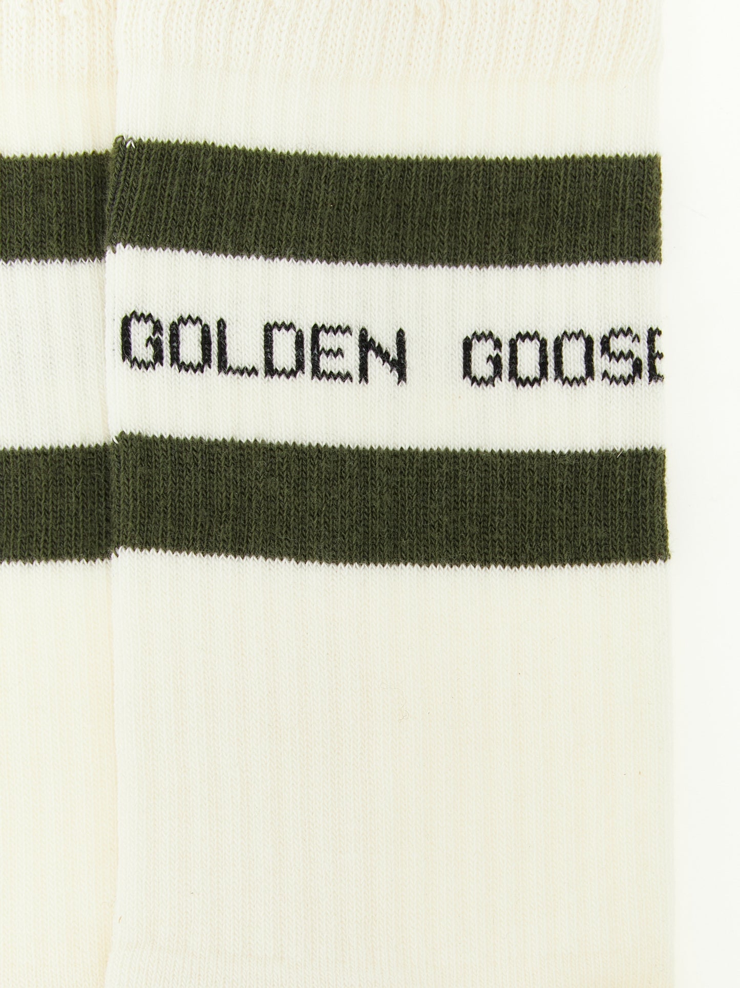 Socks by Golden Goose for women in stretch polyamide cotton bicolour, cream, green & signature features a contemporary knit construction, showcasing the sophisticated design of this Women's Stretch Polyamide Cotton Socks with its contemporary finish.