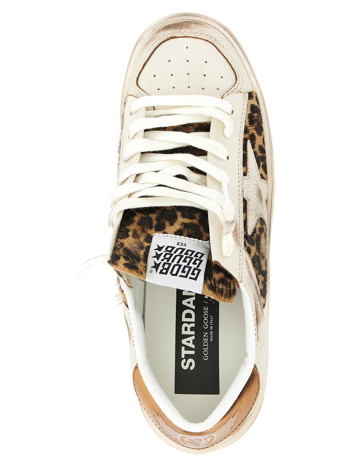 Sneakers by Golden Goose for women in goatskin leather animal, bronze, multicolor, white, signature & print presents a on trend silhouette from the Pony Star Women's Low Top Basketball Goatskin Leather Sneakers collection, showcasing a on trend low-top basketball style for an elevated aesthetic.